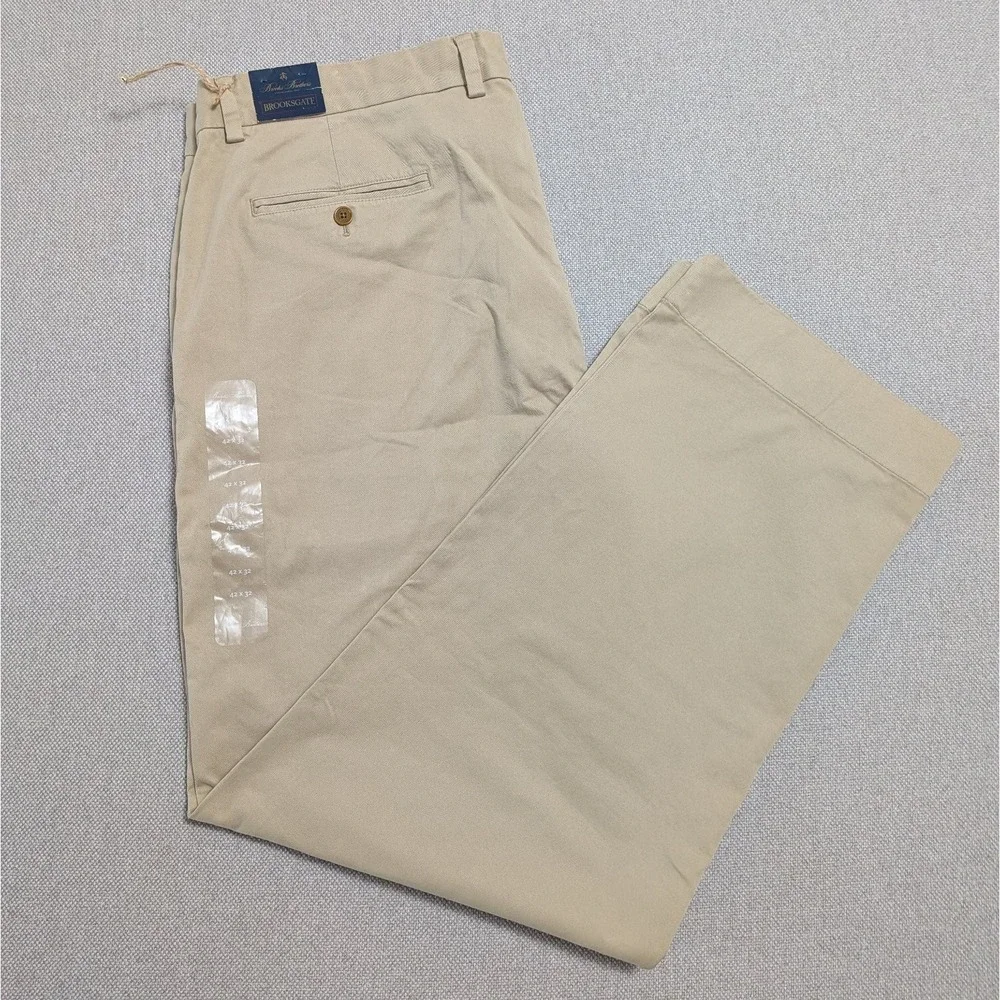 NWT Brooks Brothers Men's 42x32 Khaki Chinos Pants Brooksgate Cotton Stetch